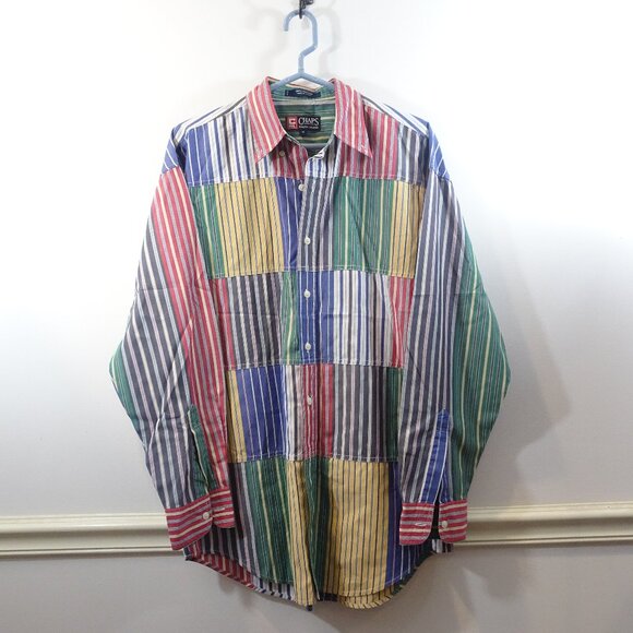 Vintage Chaps Ralph Lauren Patchwork Shirt Men's M Striped Preppy Multicolor - Picture 1 of 5